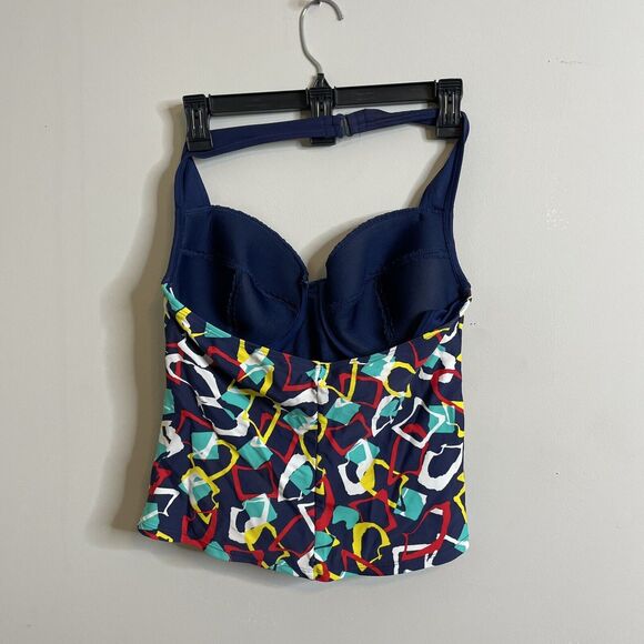 Catalina Womens Geometric Print Navy Halter Tankini Swim Top Underwire Bra Sz M - Picture 3 of 4